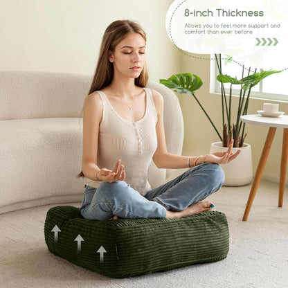 Floor Pillow Cushion for Adults, Meditation Cushion Pillow, Large Square Floor Sitting, Tufted Corduroy Cover, for Tatami Living Room or Yoga, 22x22 Inch, Dark Grey