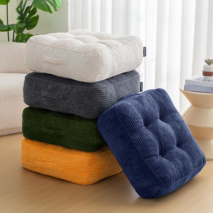 Floor Pillow Cushion for Adults, Meditation Cushion Pillow, Large Square Floor Sitting, Tufted Corduroy Cover, for Tatami Living Room or Yoga, 22x22 Inch, Dark Grey