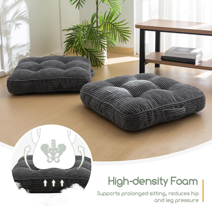 Floor Pillow Cushion for Adults, Meditation Cushion Pillow, Large Square Floor Sitting, Tufted Corduroy Cover, for Tatami Living Room or Yoga, 22x22 Inch, Dark Grey