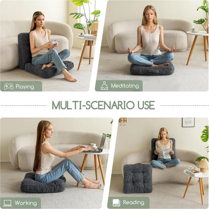 Floor Pillow Cushion for Adults, Meditation Cushion Pillow, Large Square Floor Sitting, Tufted Corduroy Cover, for Tatami Living Room or Yoga, 22x22 Inch, Dark Grey