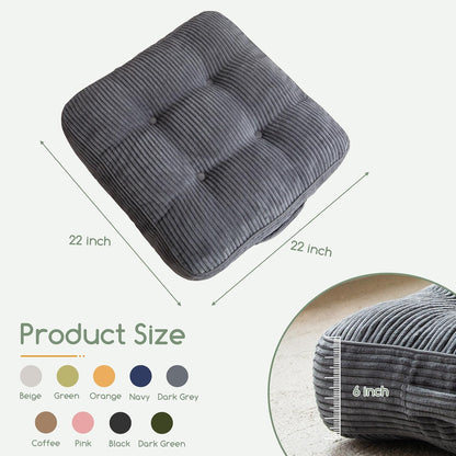 Floor Pillow Cushion for Adults, Meditation Cushion Pillow, Large Square Floor Sitting, Tufted Corduroy Cover, for Tatami Living Room or Yoga, 22x22 Inch, Dark Grey