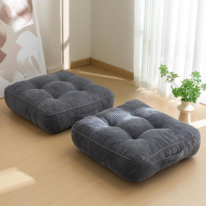 Floor Pillow Cushion for Adults, Meditation Cushion Pillow, Large Square Floor Sitting, Tufted Corduroy Cover, for Tatami Living Room or Yoga, 22x22 Inch, Dark Grey