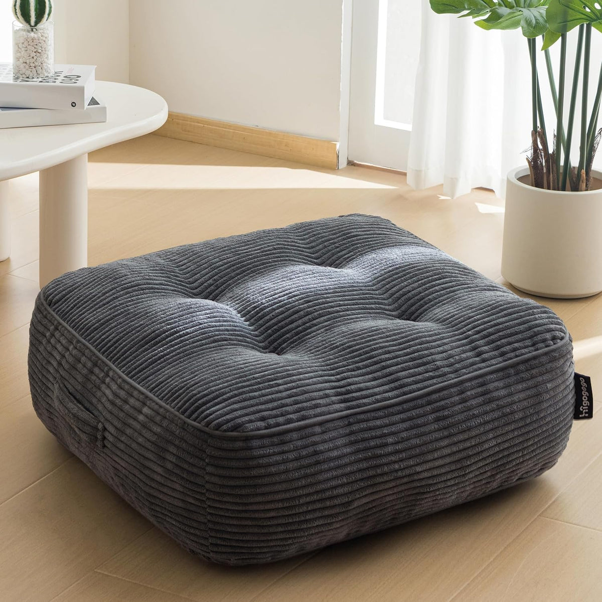 Floor Pillow Cushion for Adults, Meditation Cushion Pillow, Large Square Floor Sitting, Tufted Corduroy Cover, for Tatami Living Room or Yoga, 22x22 Inch, Dark Grey