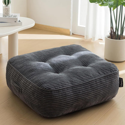 Floor Pillow Cushion for Adults, Meditation Cushion Pillow, Large Square Floor Sitting, Tufted Corduroy Cover, for Tatami Living Room or Yoga, 22x22 Inch, Dark Grey