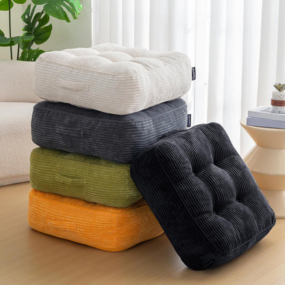 Floor Pillow Cushion for Adults, Meditation Cushion Pillow, Large Square Floor Sitting, Tufted Corduroy Cover, for Tatami Living Room or Yoga, 22x22 Inch, Dark Grey