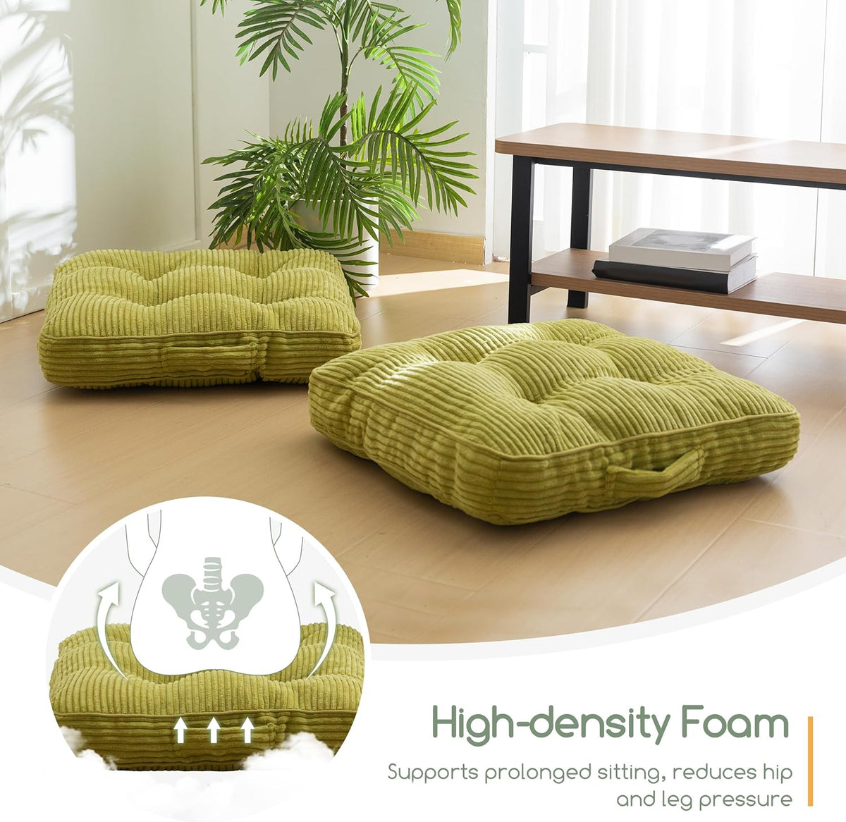 Floor Pillow Cushion for Adults, Meditation Cushion Pillow, Large Square Floor Sitting, Tufted Corduroy Cover, for Tatami Living Room or Yoga, 22x22 Inch, Dark Grey