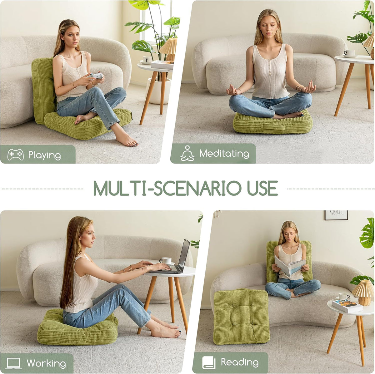 Floor Pillow Cushion for Adults, Meditation Cushion Pillow, Large Square Floor Sitting, Tufted Corduroy Cover, for Tatami Living Room or Yoga, 22x22 Inch, Dark Grey