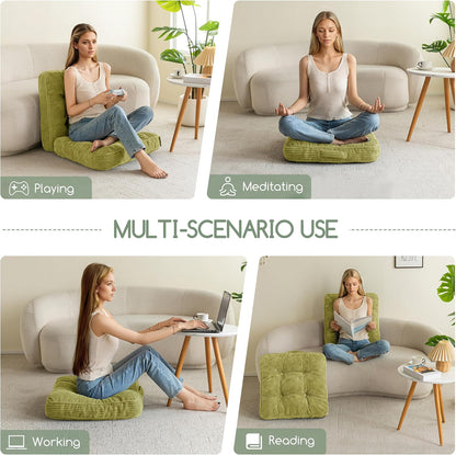 Floor Pillow Cushion for Adults, Meditation Cushion Pillow, Large Square Floor Sitting, Tufted Corduroy Cover, for Tatami Living Room or Yoga, 22x22 Inch, Dark Grey