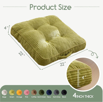 Floor Pillow Cushion for Adults, Meditation Cushion Pillow, Large Square Floor Sitting, Tufted Corduroy Cover, for Tatami Living Room or Yoga, 22x22 Inch, Dark Grey
