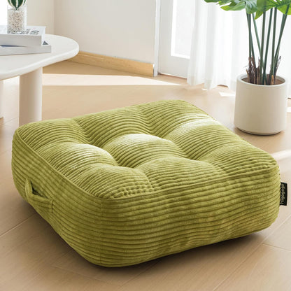 Floor Pillow Cushion for Adults, Meditation Cushion Pillow, Large Square Floor Sitting, Tufted Corduroy Cover, for Tatami Living Room or Yoga, 22x22 Inch, Dark Grey
