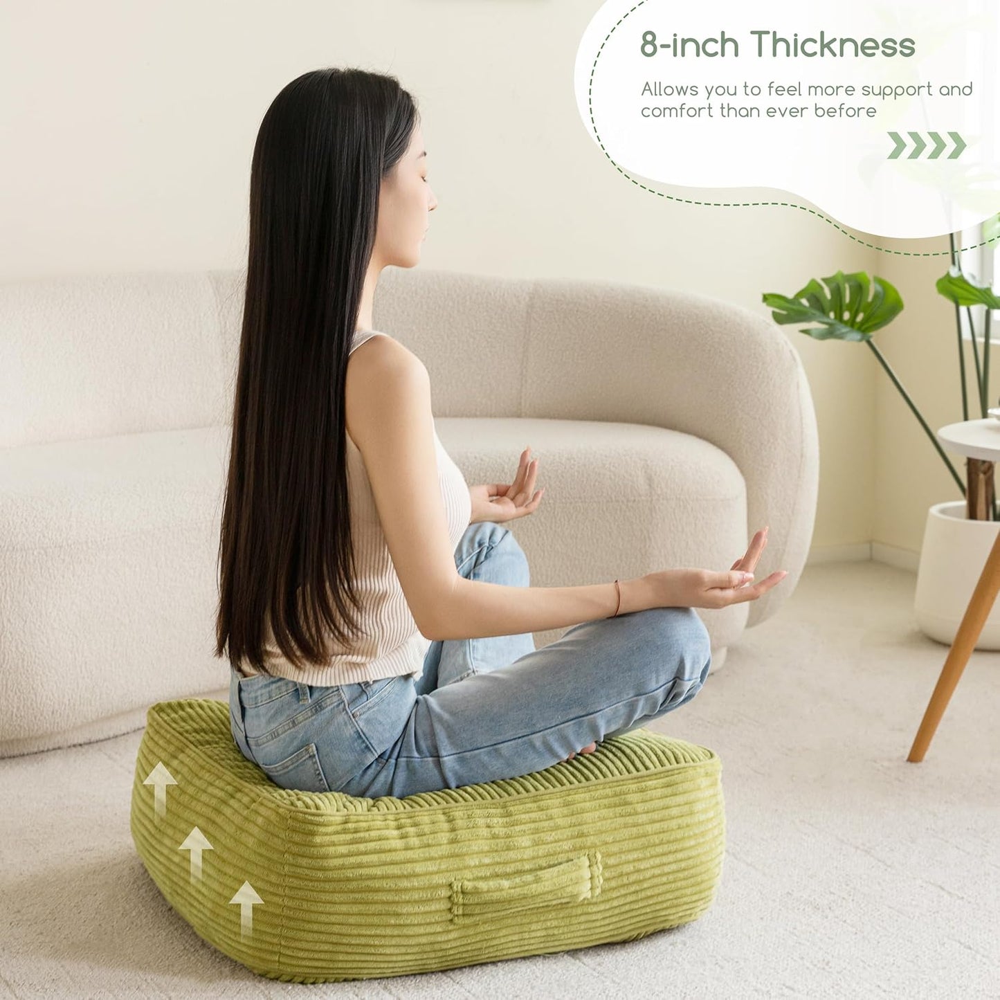 Floor Pillow Cushion for Adults, Meditation Cushion Pillow, Large Square Floor Sitting, Tufted Corduroy Cover, for Tatami Living Room or Yoga, 22x22 Inch, Dark Grey