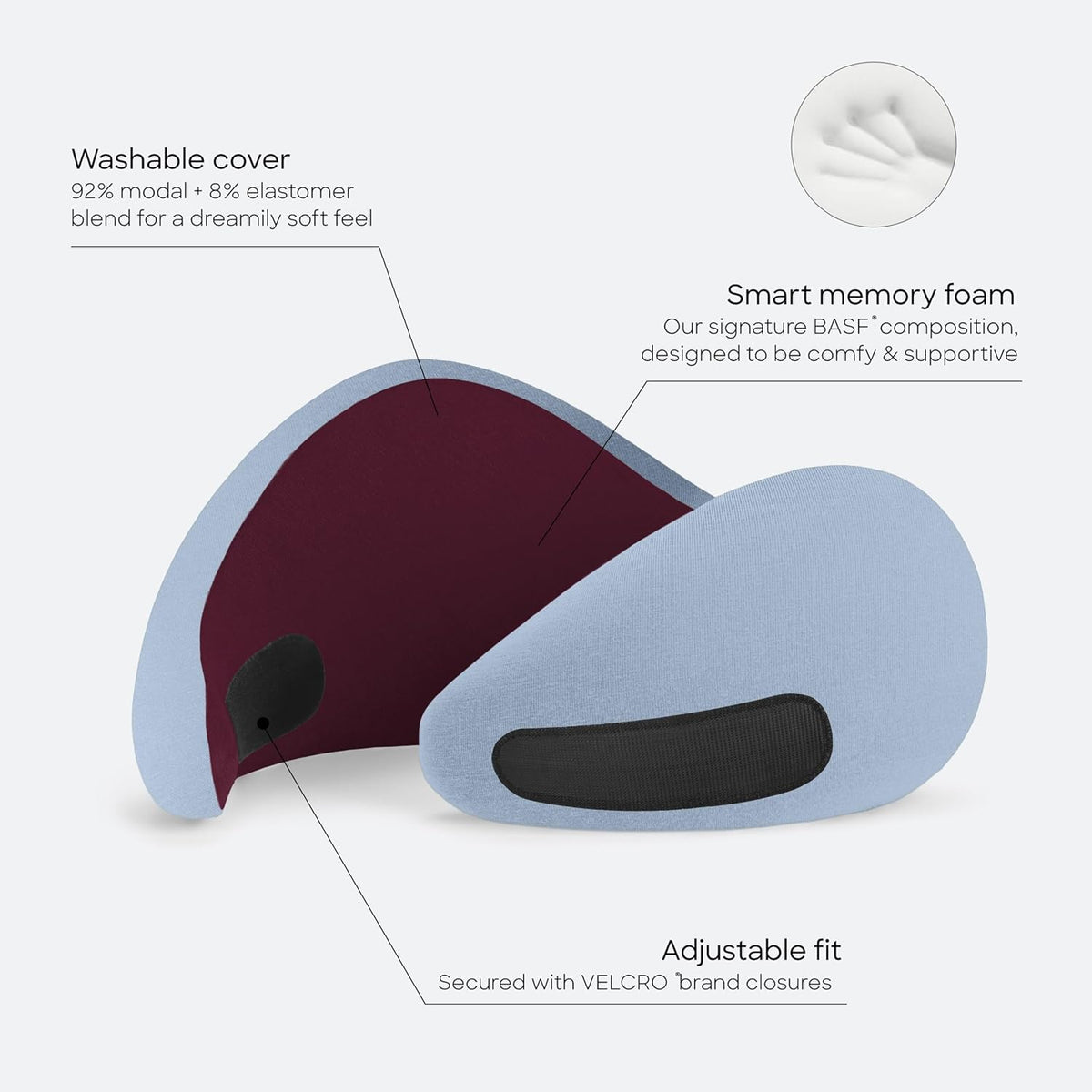 GO Travel Pillow, 360° Memory Foam Support, Soft & Washable