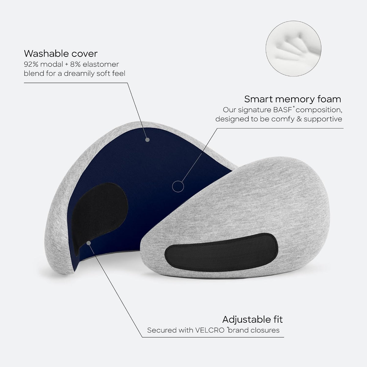 GO Travel Pillow, 360° Memory Foam Support, Soft & Washable