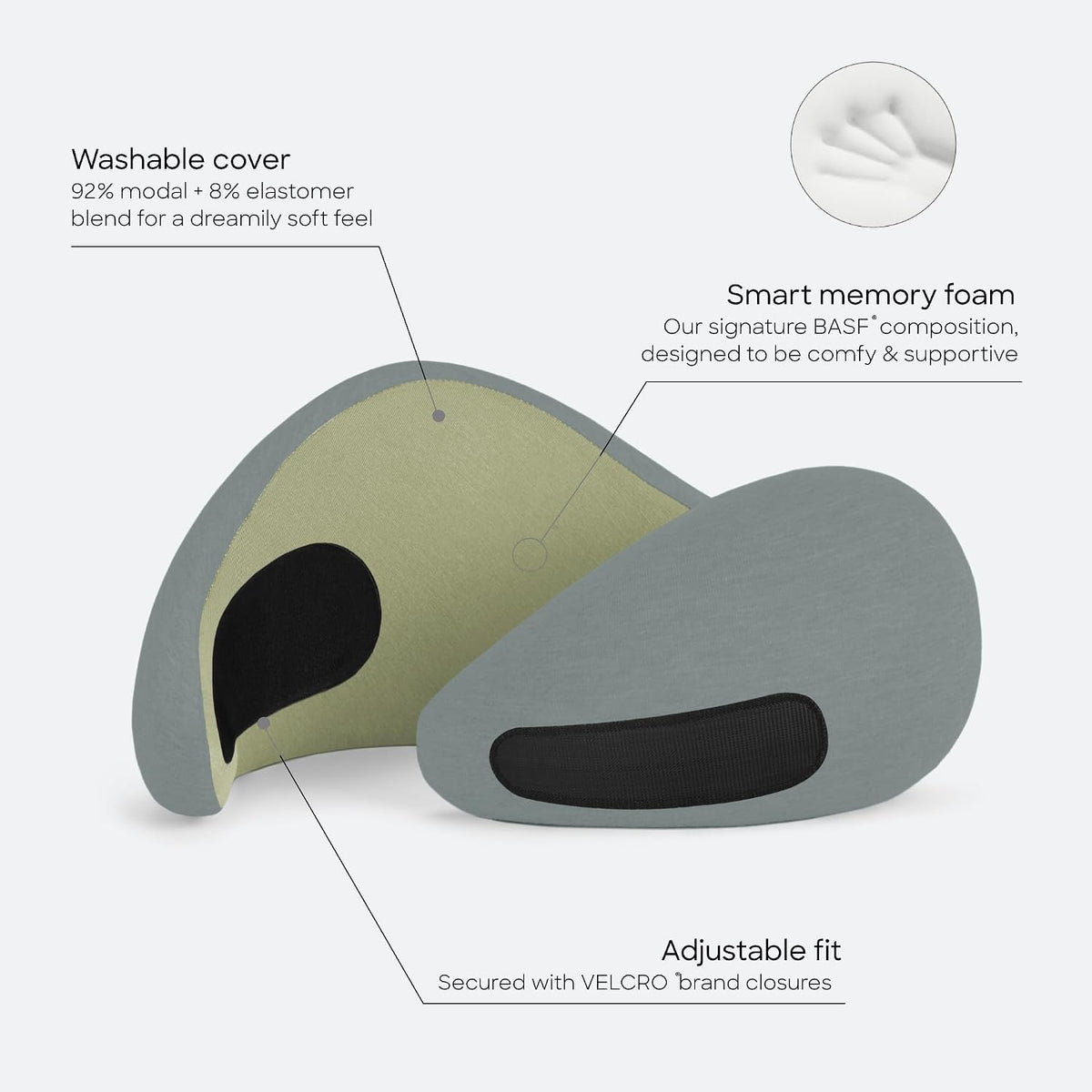 GO Travel Pillow, 360° Memory Foam Support, Soft & Washable