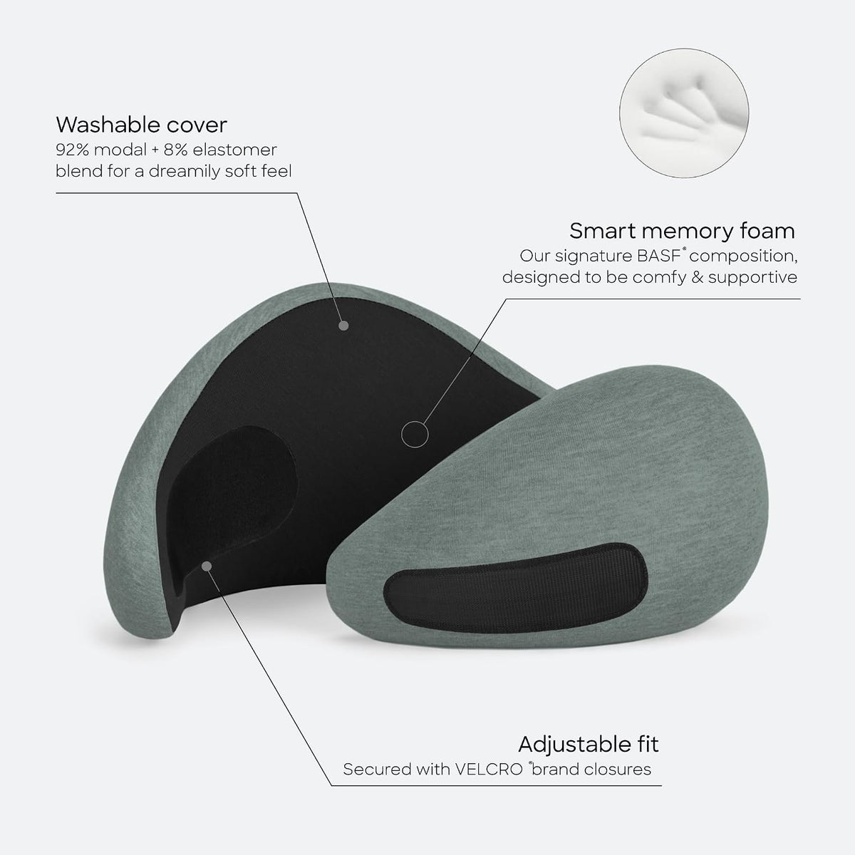 GO Travel Pillow, 360° Memory Foam Support, Soft & Washable