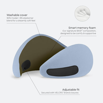 GO Travel Pillow, 360° Memory Foam Support, Soft & Washable