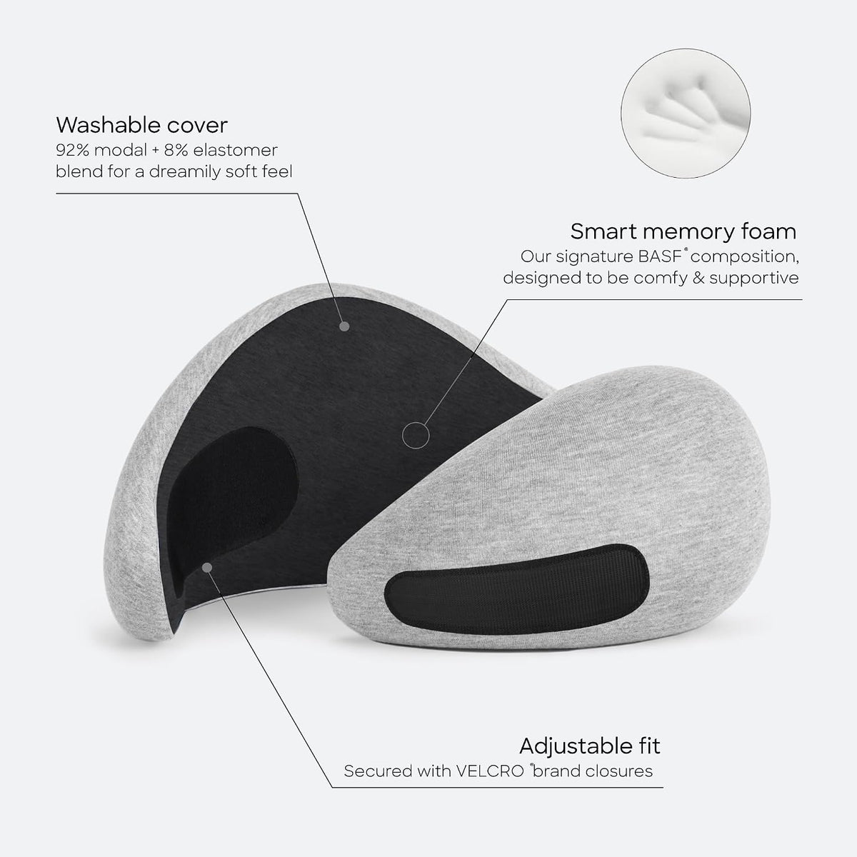 GO Travel Pillow, 360° Memory Foam Support, Soft & Washable