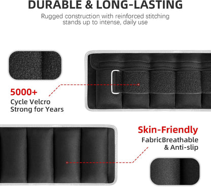 Adjustable Ankle Weights Set 1 Pair 2-10 lbs, Comfortable Leg Weights for Walking, Running, Pilates, Yoga, Home Workout & Physical Therapy