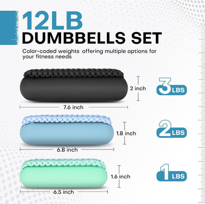 Hand Weights Set for Women Men, Soft Dumbbells of 2 (1lb, 2lbs or 3lbs), Walking Weight with Hand Strap for Aerobics, Jogging, Running