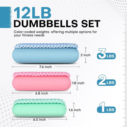 Hand Weights Set for Women Men, Soft Dumbbells of 2 (1lb, 2lbs or 3lbs), Walking Weight with Hand Strap for Aerobics, Jogging, Running