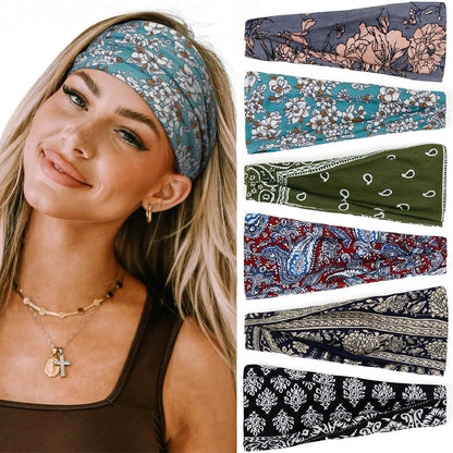 Headbands for Women Non Slip - Wide Elastic Sports Sweatband Headbands, Soft Stretchy Hair Bands for Yoga, Workout, Running & Daily Use, 6 Pack Thick Head Bands