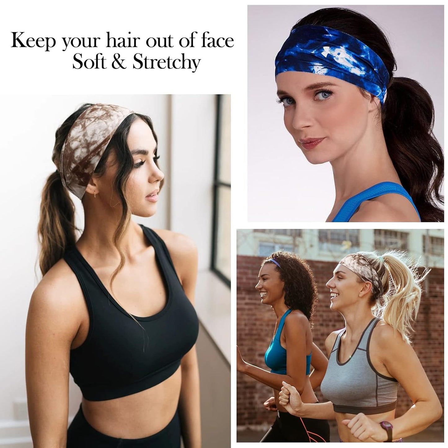 Headbands for Women Non Slip - Wide Elastic Sports Sweatband Headbands, Soft Stretchy Hair Bands for Yoga, Workout, Running & Daily Use, 6 Pack Thick Head Bands