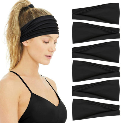 Headbands for Women Non Slip - Wide Elastic Sports Sweatband Headbands, Soft Stretchy Hair Bands for Yoga, Workout, Running & Daily Use, 6 Pack Thick Head Bands