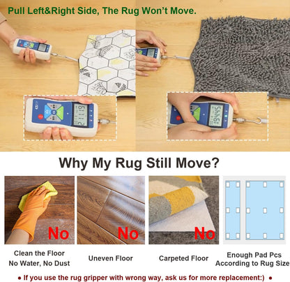 Rug Pads Gripper, Anti Slip Carpet Grippers for Vinyl Floors, Area Rug Pad Grippers Extra Sticky on Tile, Non-Slip Rug Pads Stopper for Hardwood Floor Rug Tape Stickers 12x12cm 4 Pieces