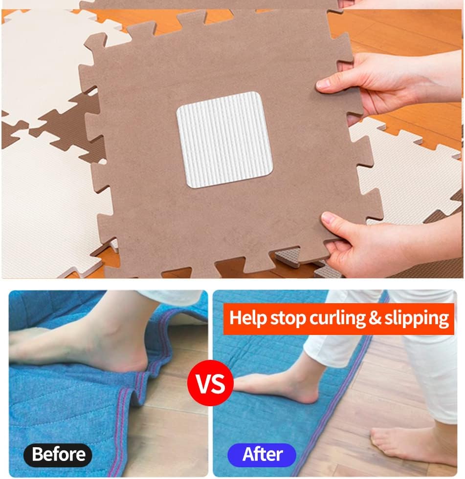 Rug Pads Gripper, Anti Slip Carpet Grippers for Vinyl Floors, Area Rug Pad Grippers Extra Sticky on Tile, Non-Slip Rug Pads Stopper for Hardwood Floor Rug Tape Stickers 12x12cm 4 Pieces