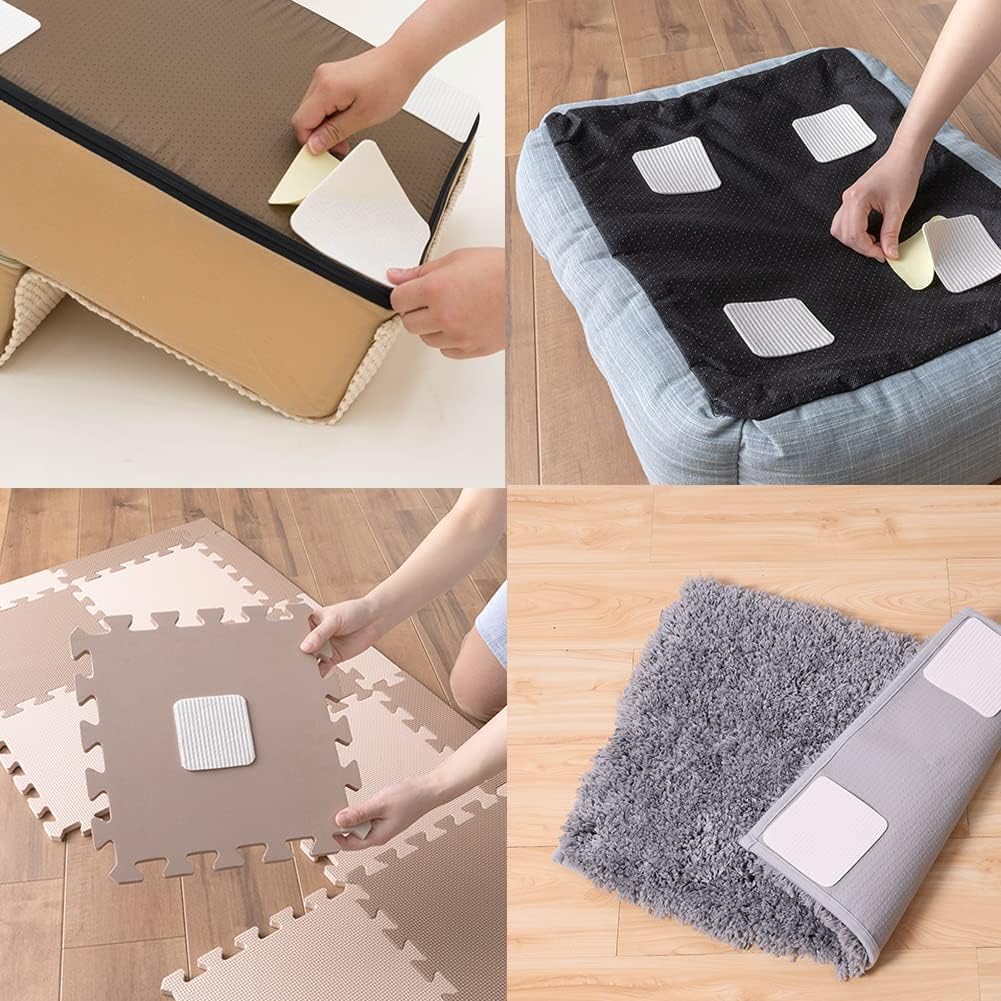 Rug Pads Gripper, Anti Slip Carpet Grippers for Vinyl Floors, Area Rug Pad Grippers Extra Sticky on Tile, Non-Slip Rug Pads Stopper for Hardwood Floor Rug Tape Stickers 12x12cm 4 Pieces