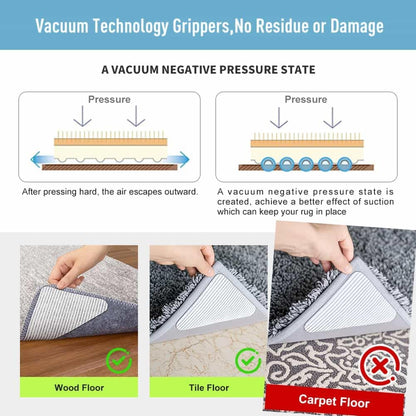 Rug Pads Gripper, Anti Slip Carpet Grippers for Vinyl Floors, Area Rug Pad Grippers Extra Sticky on Tile, Non-Slip Rug Pads Stopper for Hardwood Floor Rug Tape Stickers 12x12cm 4 Pieces