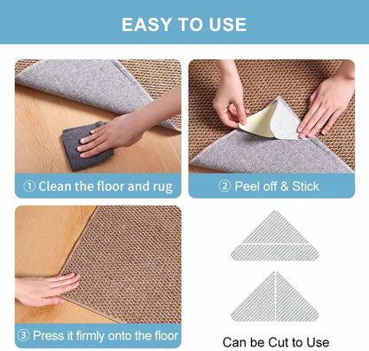Rug Pads Gripper, Anti Slip Carpet Grippers for Vinyl Floors, Area Rug Pad Grippers Extra Sticky on Tile, Non-Slip Rug Pads Stopper for Hardwood Floor Rug Tape Stickers 12x12cm 4 Pieces