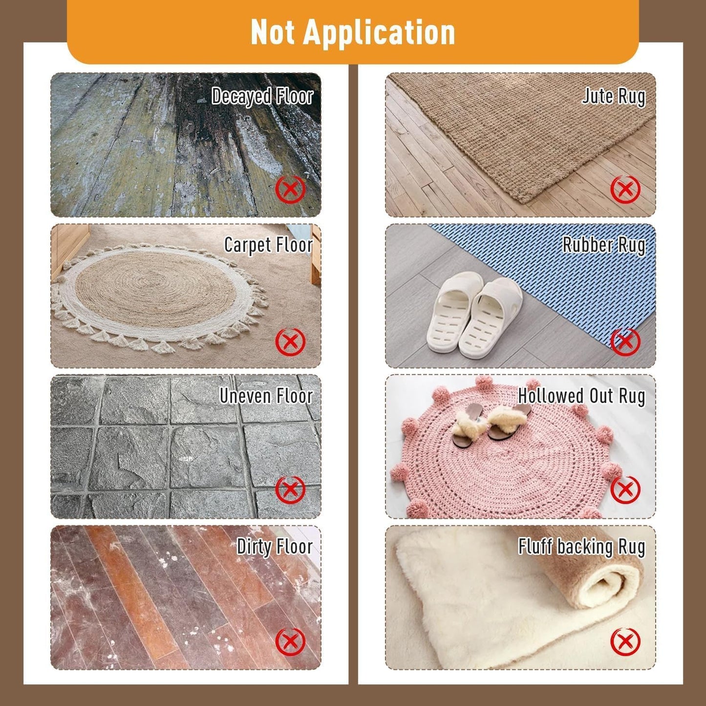 Rug Pads Gripper, Anti Slip Carpet Grippers for Vinyl Floors, Area Rug Pad Grippers Extra Sticky on Tile, Non-Slip Rug Pads Stopper for Hardwood Floor Rug Tape Stickers 12x12cm 4 Pieces