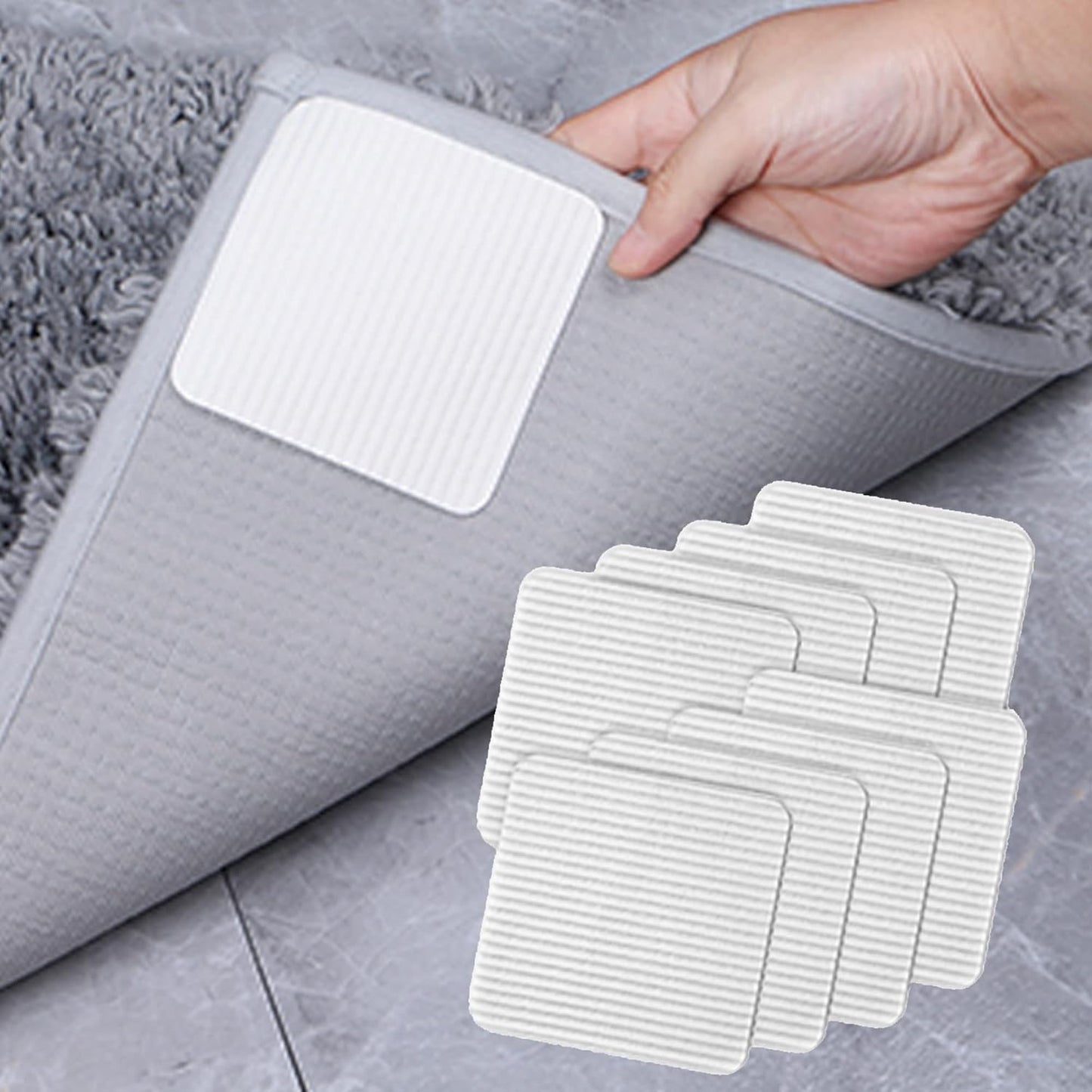 Rug Pads Gripper, Anti Slip Carpet Grippers for Vinyl Floors, Area Rug Pad Grippers Extra Sticky on Tile, Non-Slip Rug Pads Stopper for Hardwood Floor Rug Tape Stickers 12x12cm 4 Pieces