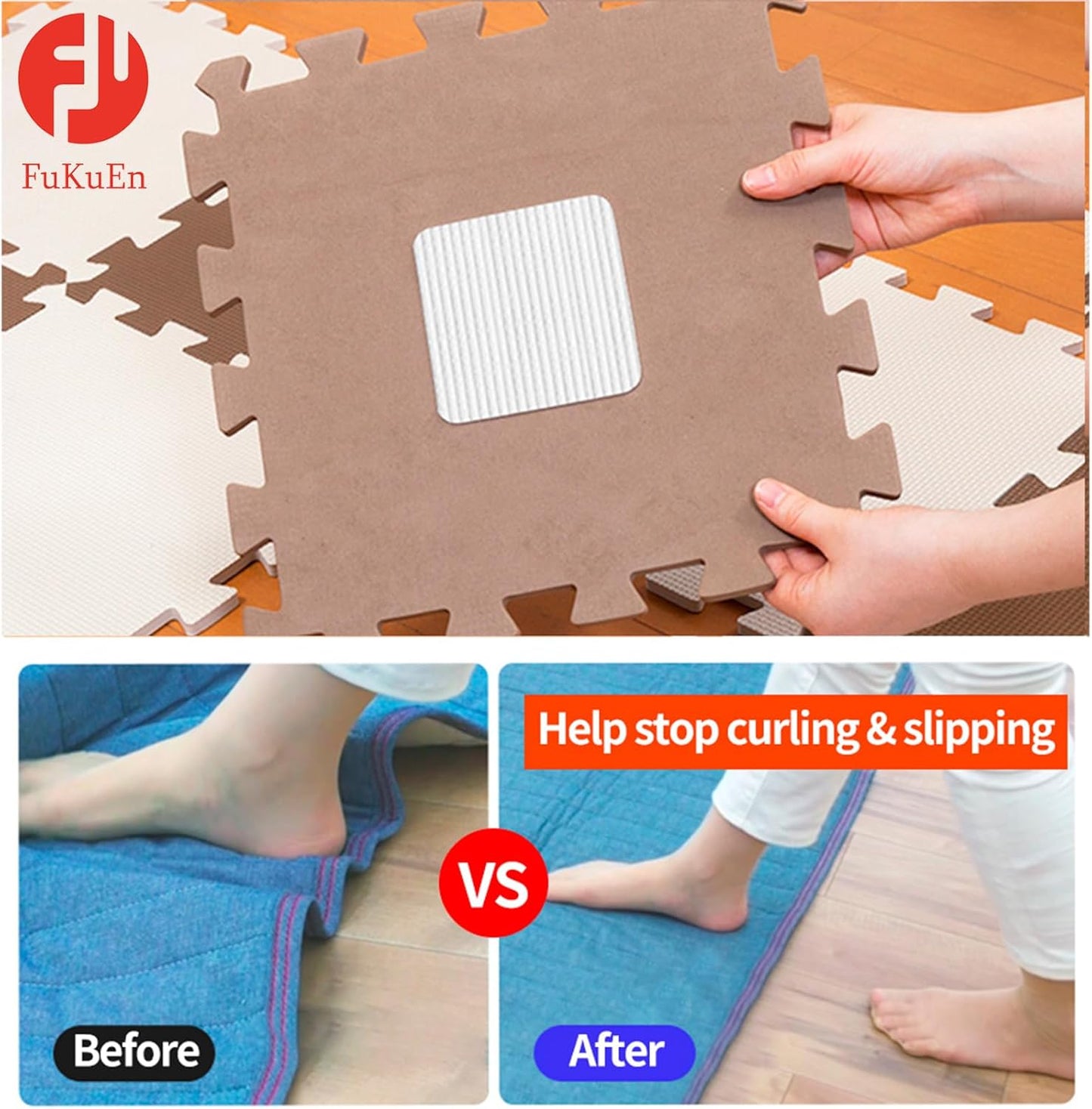 Rug Pads Gripper, Anti Slip Carpet Grippers for Vinyl Floors, Area Rug Pad Grippers Extra Sticky on Tile, Non-Slip Rug Pads Stopper for Hardwood Floor Rug Tape Stickers 12x12cm 4 Pieces