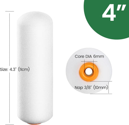 Mini Paint Roller Covers，High Density Foam Paint Roller，4 Inch Foam Roller Paint, 24 Pack,Fits All Flat Surfaces, Including Kitchen Cabinets, Doors, Tables, Etc.