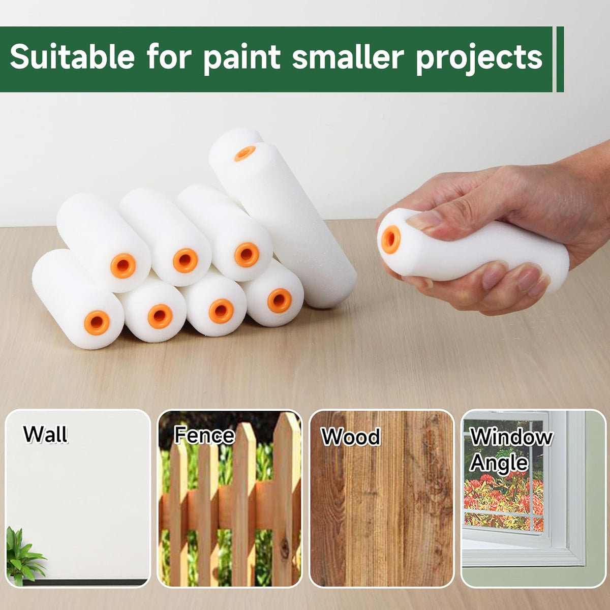 Mini Paint Roller Covers，High Density Foam Paint Roller，4 Inch Foam Roller Paint, 24 Pack,Fits All Flat Surfaces, Including Kitchen Cabinets, Doors, Tables, Etc.
