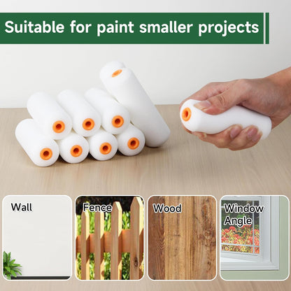Mini Paint Roller Covers，High Density Foam Paint Roller，4 Inch Foam Roller Paint, 24 Pack,Fits All Flat Surfaces, Including Kitchen Cabinets, Doors, Tables, Etc.