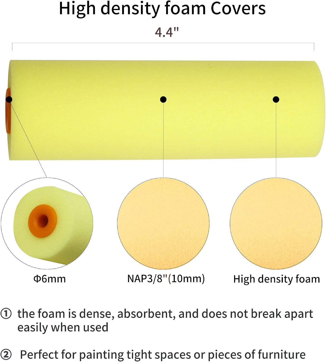 Mini Paint Roller Covers，High Density Foam Paint Roller，4 Inch Foam Roller Paint, 24 Pack,Fits All Flat Surfaces, Including Kitchen Cabinets, Doors, Tables, Etc.
