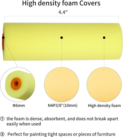Mini Paint Roller Covers，High Density Foam Paint Roller，4 Inch Foam Roller Paint, 24 Pack,Fits All Flat Surfaces, Including Kitchen Cabinets, Doors, Tables, Etc.