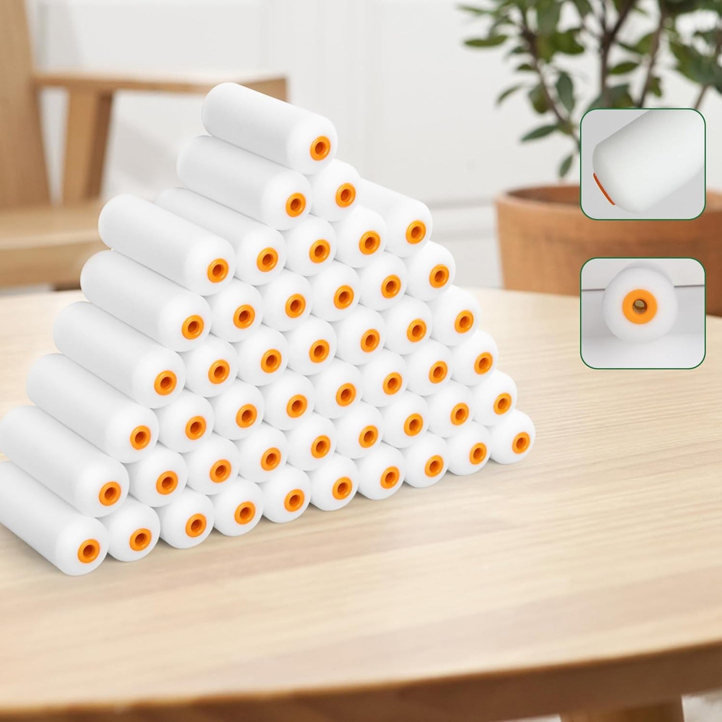 Mini Paint Roller Covers，High Density Foam Paint Roller，4 Inch Foam Roller Paint, 24 Pack,Fits All Flat Surfaces, Including Kitchen Cabinets, Doors, Tables, Etc.