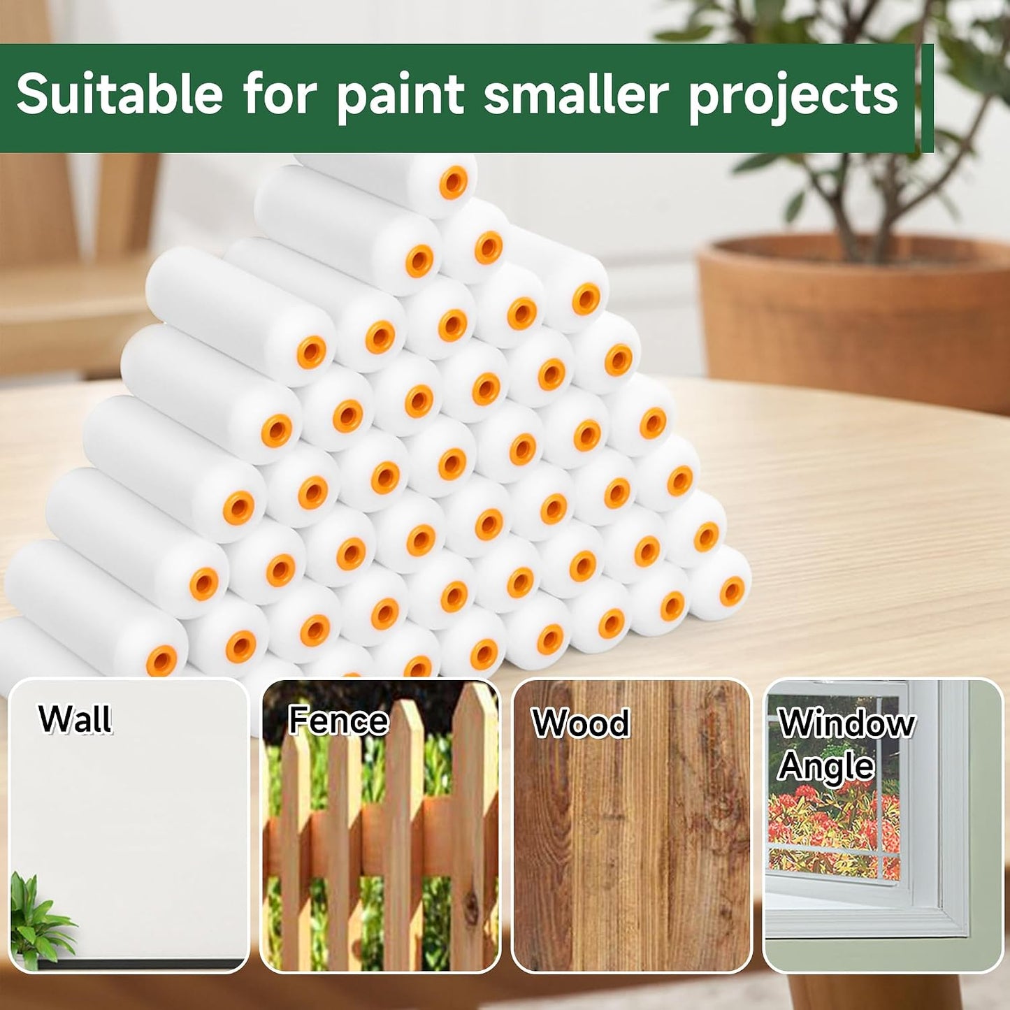 Mini Paint Roller Covers，High Density Foam Paint Roller，4 Inch Foam Roller Paint, 24 Pack,Fits All Flat Surfaces, Including Kitchen Cabinets, Doors, Tables, Etc.