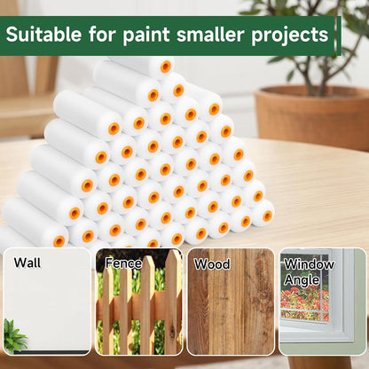 Mini Paint Roller Covers，High Density Foam Paint Roller，4 Inch Foam Roller Paint, 24 Pack,Fits All Flat Surfaces, Including Kitchen Cabinets, Doors, Tables, Etc.