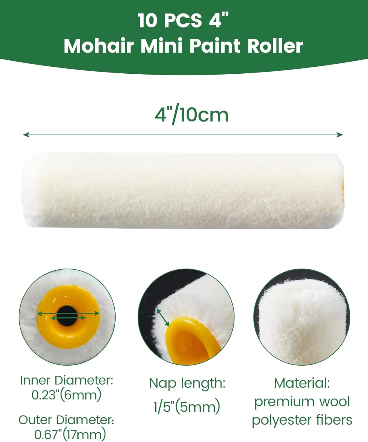 Mini Paint Roller Covers，High Density Foam Paint Roller，4 Inch Foam Roller Paint, 24 Pack,Fits All Flat Surfaces, Including Kitchen Cabinets, Doors, Tables, Etc.