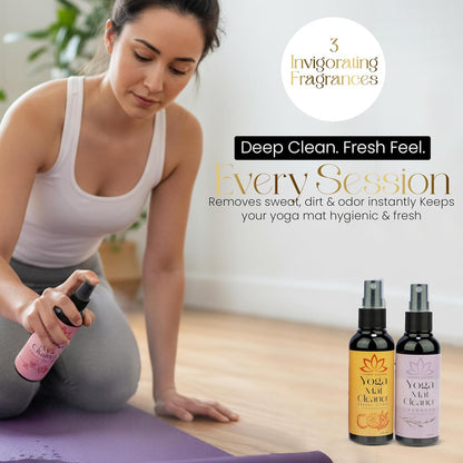 Yoga Mat Cleaner Spray Kit (Pack of 3) Includes a Microfiber Towel, Restores and Refreshes Yoga Mats (Lavender, Fresh Roses, Energy Citrus)