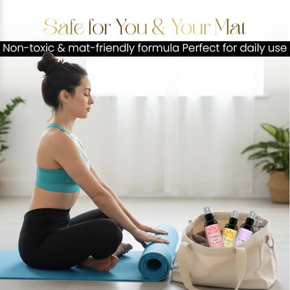 Yoga Mat Cleaner Spray Kit (Pack of 3) Includes a Microfiber Towel, Restores and Refreshes Yoga Mats (Lavender, Fresh Roses, Energy Citrus)