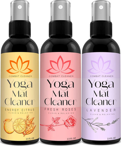 Yoga Mat Cleaner Spray Kit (Pack of 3) Includes a Microfiber Towel, Restores and Refreshes Yoga Mats (Lavender, Fresh Roses, Energy Citrus)