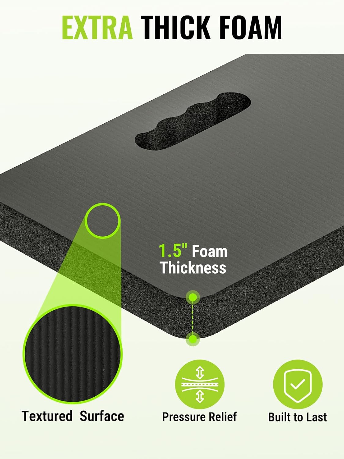 Extra Thick Kneeling Pad, 2 Pack, 17.5 x 11 x 1.5 in, Black | Soft NBR Foam Cushioning for Knee, Large Foam Kneeler Mat, For Gardening, Bathing Baby, Exercise, Workout Supplies
