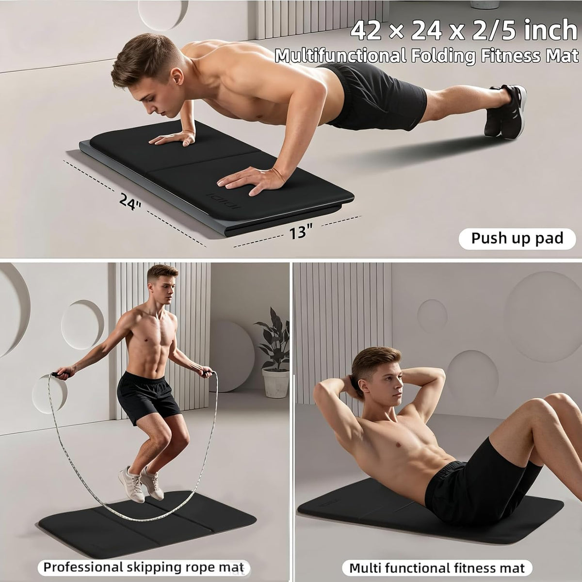 Foldable Exercise Pad Extra Thick 1.2" x 14" x 24" | POE Non-Toxic Multi-Functional Knee & Elbow Cushion for Push Up, Yoga, Pilates, Home & Gym Use for Adults & Kids
