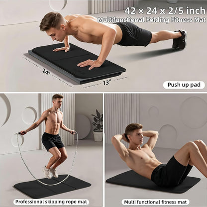 Foldable Exercise Pad Extra Thick 1.2" x 14" x 24" | POE Non-Toxic Multi-Functional Knee & Elbow Cushion for Push Up, Yoga, Pilates, Home & Gym Use for Adults & Kids